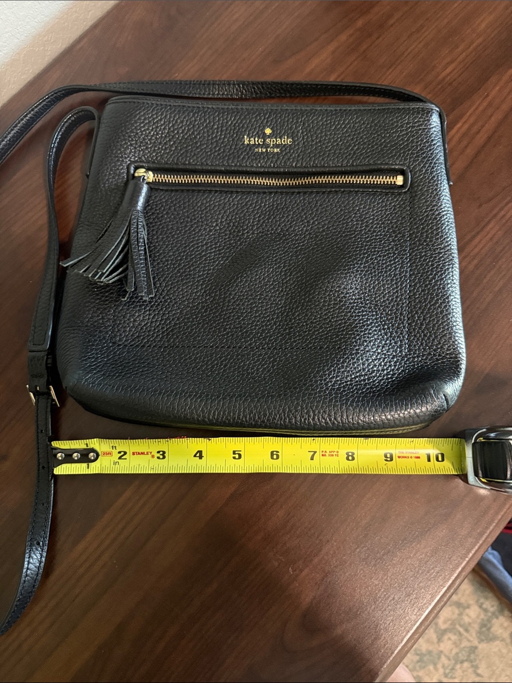 kate spade Black Pebbled Leather Messenger Crossbody with Tassel